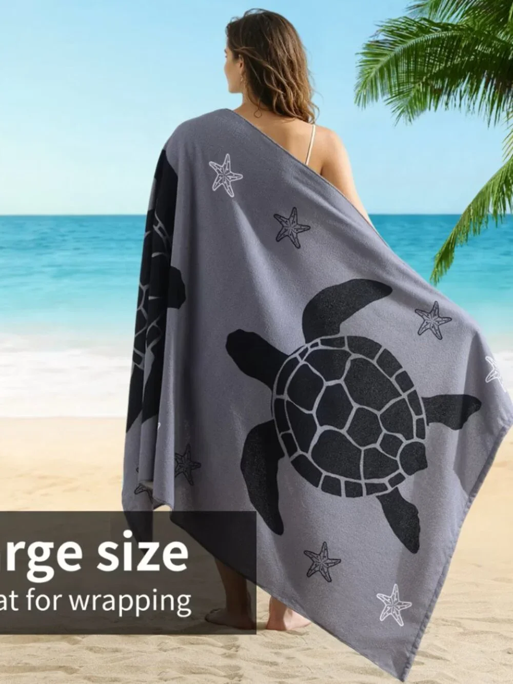 Jessy Home Sea Turtle Beach Towels 4-Pack - Oversized Microfiber Set, 100x180 cm